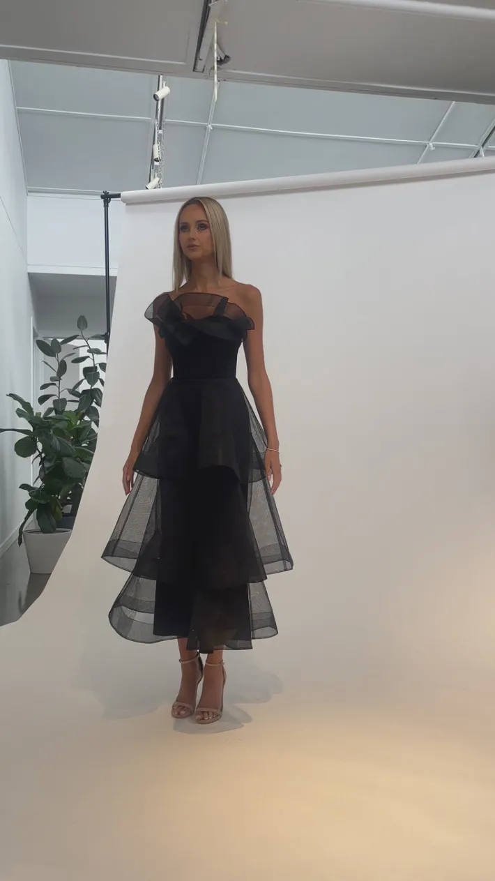 Midi Dresses | All Dresses<Bariano KASCADE TIERED RUFFLE MIDAXI B68D07L BLACK