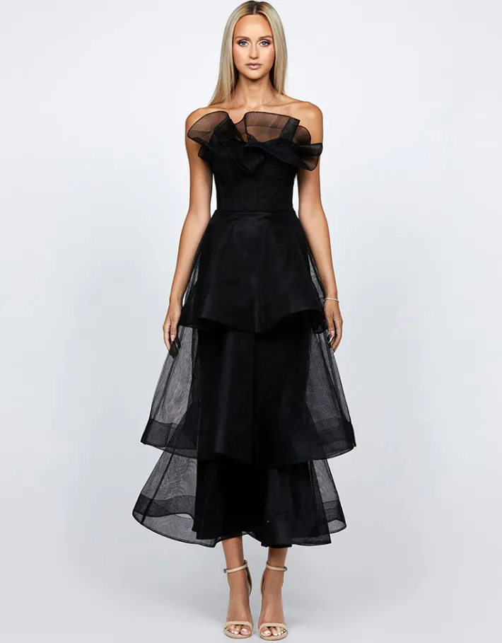 Midi Dresses | All Dresses<Bariano KASCADE TIERED RUFFLE MIDAXI B68D07L BLACK