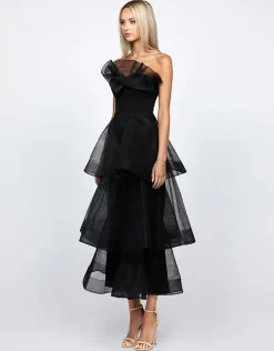 Midi Dresses | All Dresses<Bariano KASCADE TIERED RUFFLE MIDAXI B68D07L BLACK