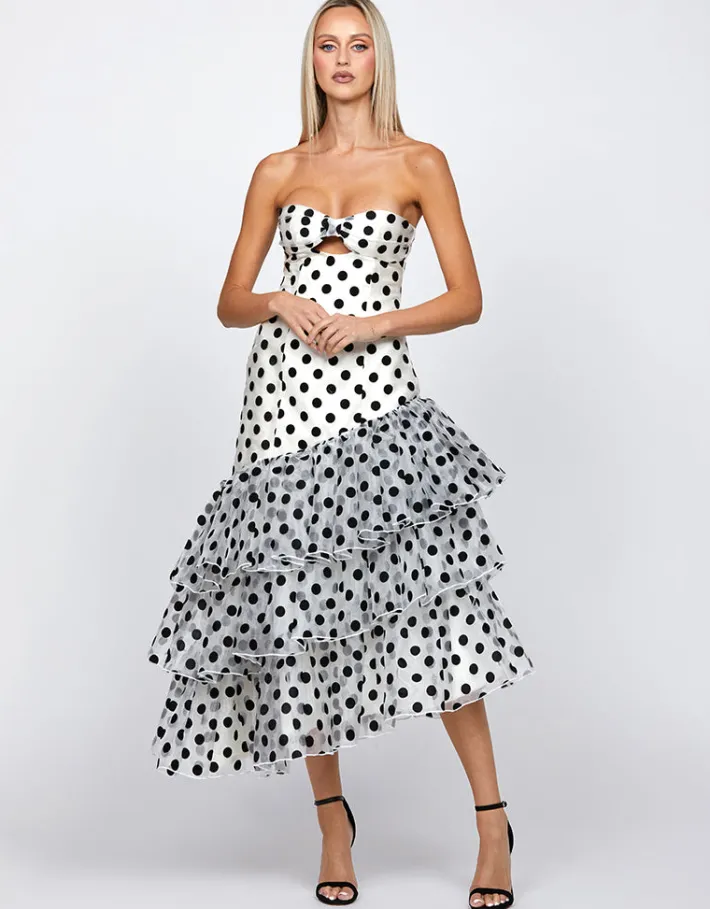 Midi Dresses | All Dresses<Bariano KESSIDY ASYMMETRIC TIERED MIDI BL71D66S WHITE/BLACK