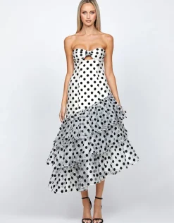 Midi Dresses | All Dresses<Bariano KESSIDY ASYMMETRIC TIERED MIDI BL71D66S WHITE/BLACK