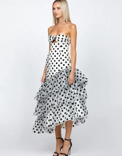 Midi Dresses | All Dresses<Bariano KESSIDY ASYMMETRIC TIERED MIDI BL71D66S WHITE/BLACK
