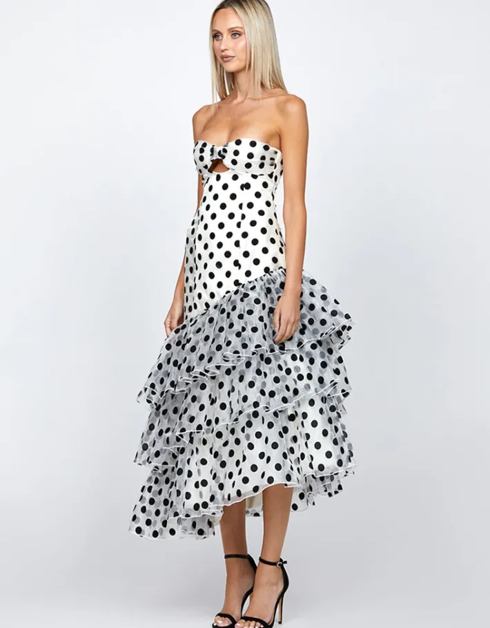 Midi Dresses | All Dresses<Bariano KESSIDY ASYMMETRIC TIERED MIDI BL71D66S WHITE/BLACK