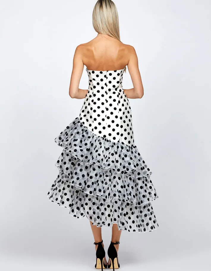 Midi Dresses | All Dresses<Bariano KESSIDY ASYMMETRIC TIERED MIDI BL71D66S WHITE/BLACK