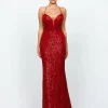 Maxi Dresses<Bariano KIMBERLY STRAPPY SEQUIN GOWN B74D26L RED