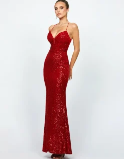 Maxi Dresses<Bariano KIMBERLY STRAPPY SEQUIN GOWN B74D26L RED