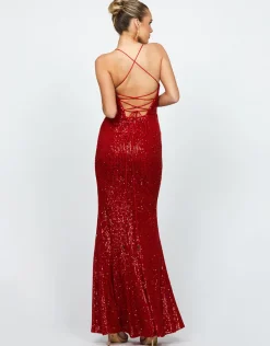 Maxi Dresses<Bariano KIMBERLY STRAPPY SEQUIN GOWN B74D26L RED