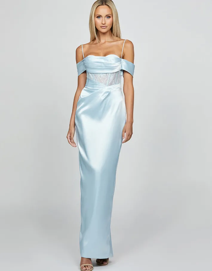 Formal / Prom Dresses | Gowns / Ballgowns<Bariano KORI OFF SHOULDER PLEATED CORSET GOWN B69D35L LIGHT BLUE