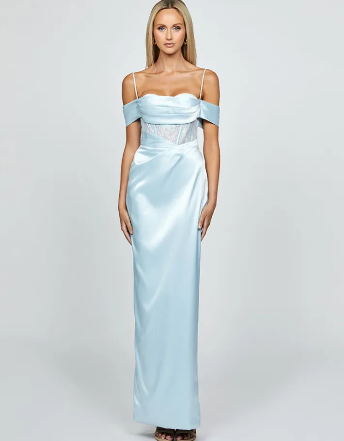 Formal / Prom Dresses | Gowns / Ballgowns<Bariano KORI OFF SHOULDER PLEATED CORSET GOWN B69D35L LIGHT BLUE