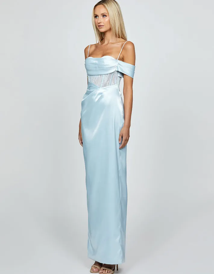 Formal / Prom Dresses | Gowns / Ballgowns<Bariano KORI OFF SHOULDER PLEATED CORSET GOWN B69D35L LIGHT BLUE