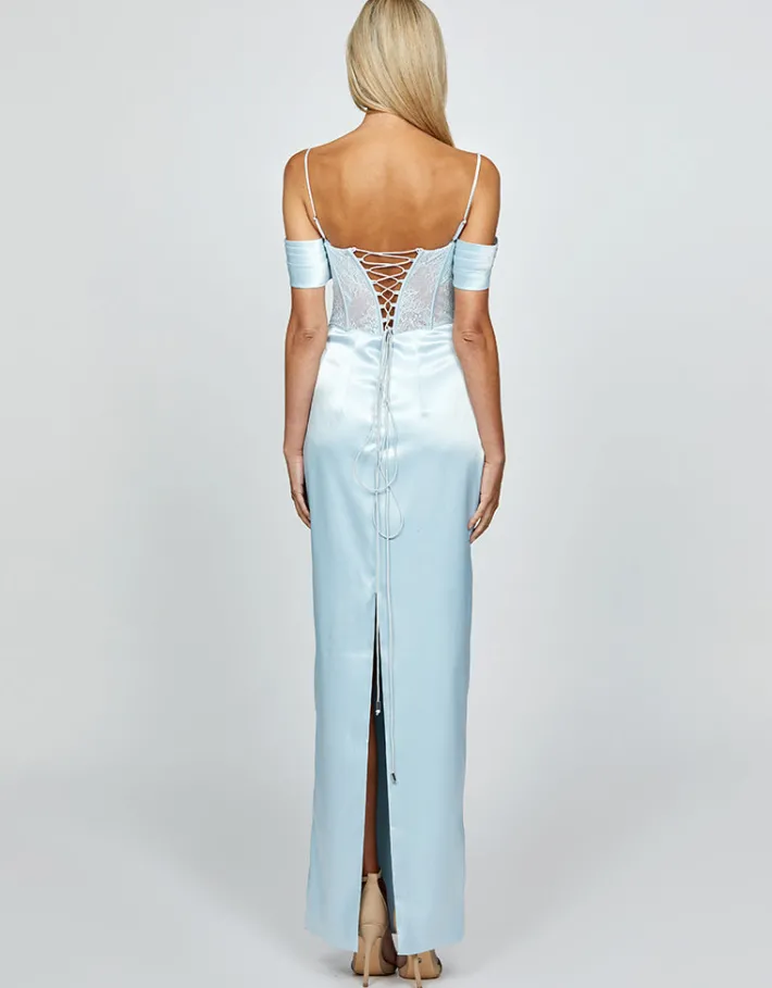 Formal / Prom Dresses | Gowns / Ballgowns<Bariano KORI OFF SHOULDER PLEATED CORSET GOWN B69D35L LIGHT BLUE