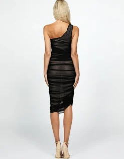 Midi Dresses | All Dresses<Bariano LACEY ONE SHOULDER RUCHED MIDI BL69D24S BLACK/NUDE