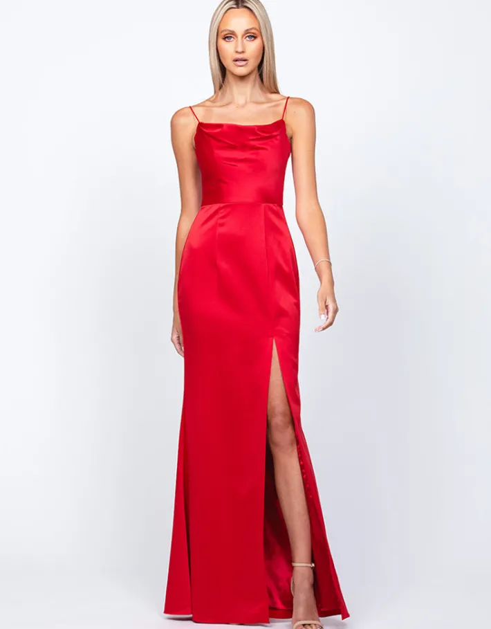 Maxi Dresses | All Dresses<Bariano LANA DRAPED COWL GOWN B54D11LCB RED
