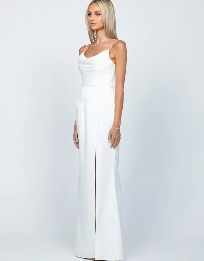 Maxi Dresses | All Dresses<Bariano LANA DRAPED COWL GOWN B54D11LCB WHITE