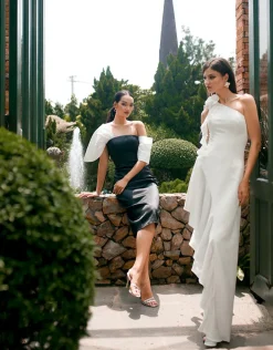 Maxi Dresses<Bariano LATTICE ONE SHOULDER ROSETTE FRILL GOWN B68D28L WHITE