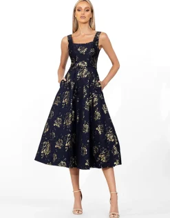 Midi Dresses | All Dresses<Bariano LEA A LINE MIDI B56D08S NAVY/GOLD