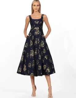 Midi Dresses | All Dresses<Bariano LEA A LINE MIDI B56D08S NAVY/GOLD