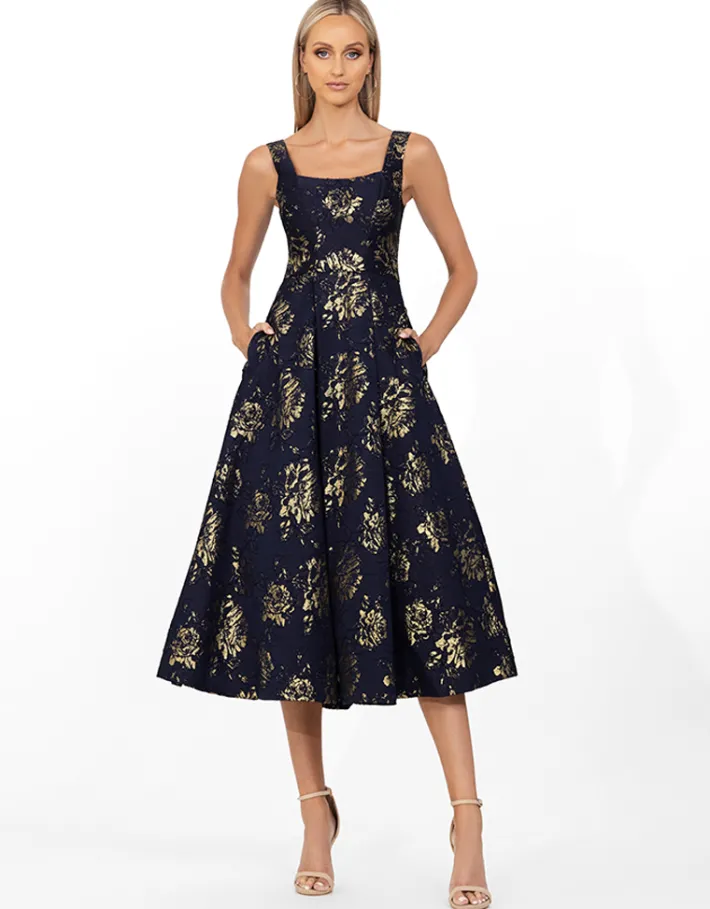 Midi Dresses | All Dresses<Bariano LEA A LINE MIDI B56D08S NAVY/GOLD