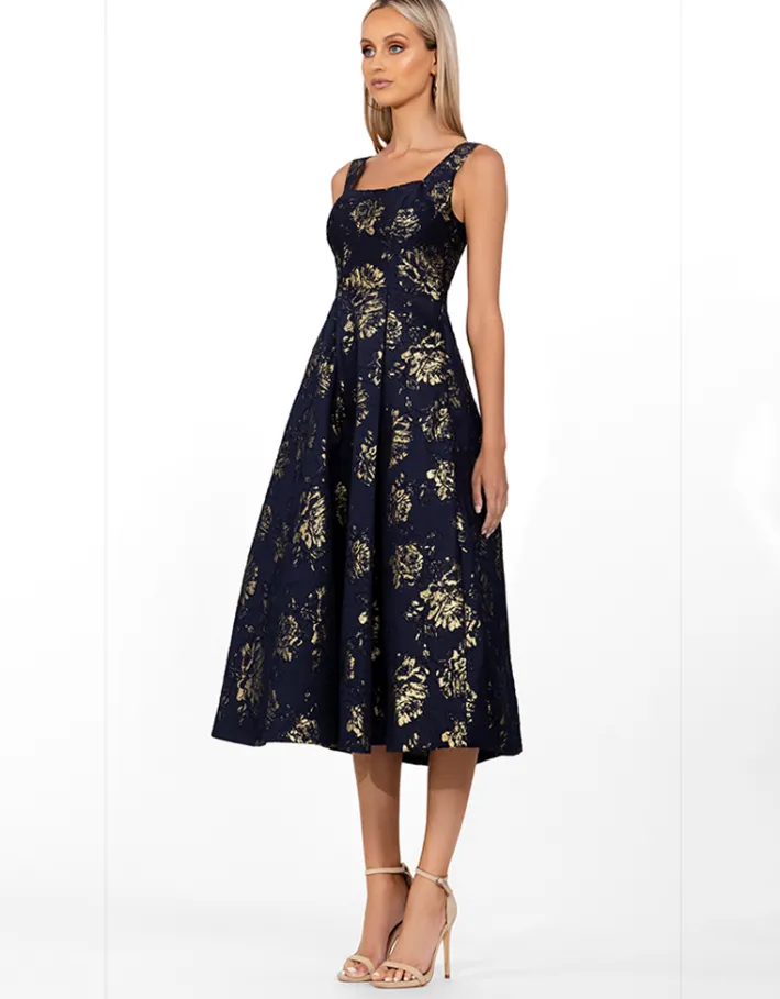 Midi Dresses | All Dresses<Bariano LEA A LINE MIDI B56D08S NAVY/GOLD