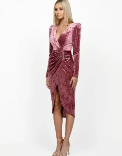 Midi Dresses<Bariano LINA LONG SLEEVE DRAPED MIDI BL59D17S