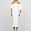 Midi Dresses | All Dresses<Bariano LIORA PUFF OFF SHOULDER MIDI B67D42S WHITE