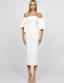 Midi Dresses | All Dresses<Bariano LIORA PUFF OFF SHOULDER MIDI B67D42S WHITE