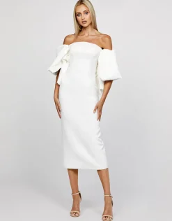 Midi Dresses | All Dresses<Bariano LIORA PUFF OFF SHOULDER MIDI B67D42S WHITE