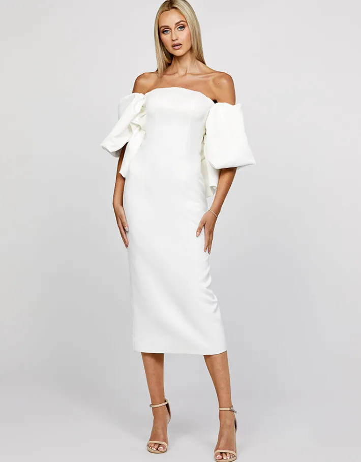 Midi Dresses | All Dresses<Bariano LIORA PUFF OFF SHOULDER MIDI B67D42S WHITE