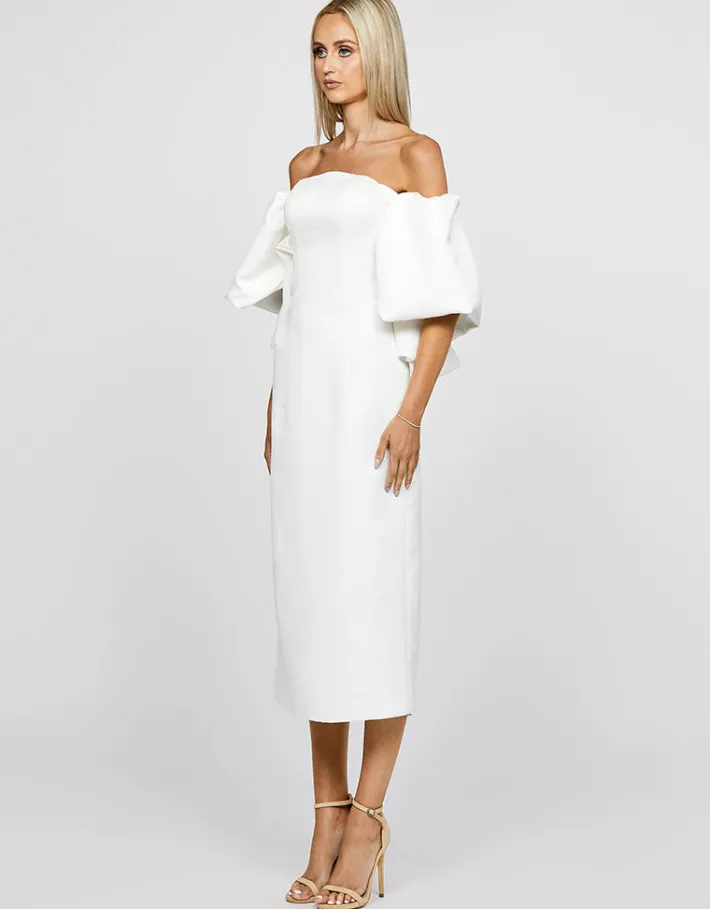 Midi Dresses | All Dresses<Bariano LIORA PUFF OFF SHOULDER MIDI B67D42S WHITE