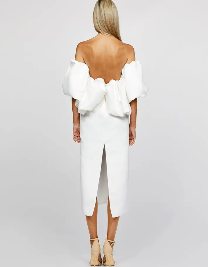 Midi Dresses | All Dresses<Bariano LIORA PUFF OFF SHOULDER MIDI B67D42S WHITE