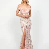 Formal / Prom Dresses | Maxi Dresses<Bariano LORIE SCOOPED OFF SHOULDER GOWN B73D38L SILVER/PINK MULTI