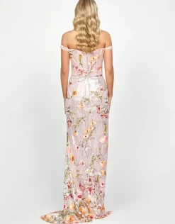 Formal / Prom Dresses | Maxi Dresses<Bariano LORIE SCOOPED OFF SHOULDER GOWN B73D38L SILVER/PINK MULTI