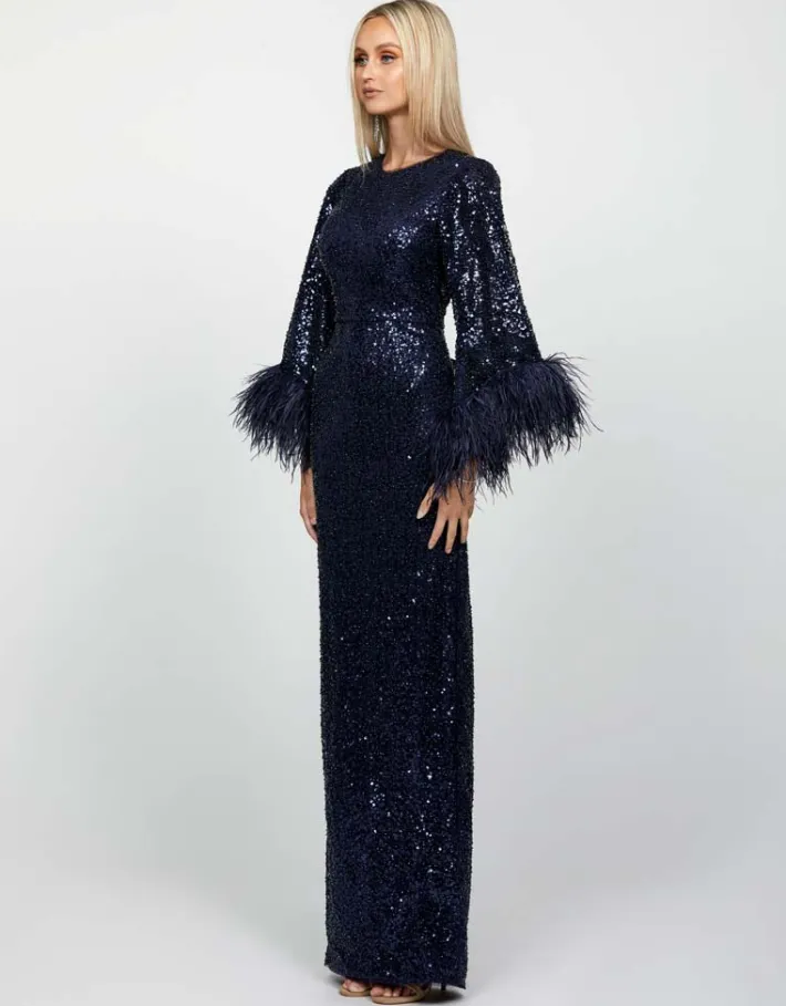 Maxi Dresses | All Dresses<Bariano LOTUS FEATHER GOWN B65D11L NAVY/NAVY