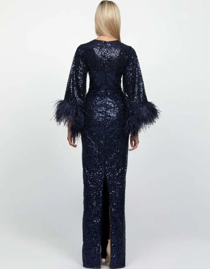 Maxi Dresses | All Dresses<Bariano LOTUS FEATHER GOWN B65D11L NAVY/NAVY