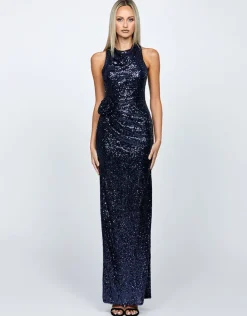 Maxi Dresses | All Dresses<Bariano LYRA HALTER NECK RUCHED SEQUIN GOWN B68D11L