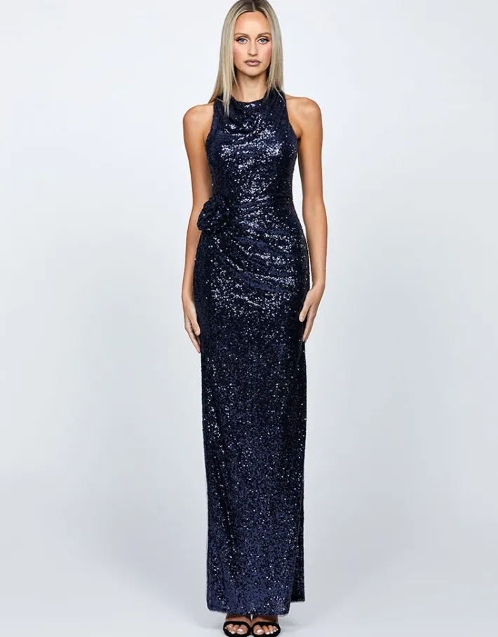 Maxi Dresses | All Dresses<Bariano LYRA HALTER NECK RUCHED SEQUIN GOWN B68D11L