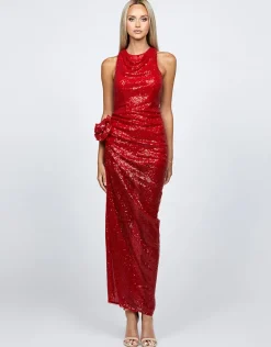 Maxi Dresses | All Dresses<Bariano LYRA HALTER NECK RUCHED SEQUIN GOWN B68D11L
