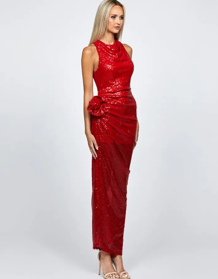Maxi Dresses | All Dresses<Bariano LYRA HALTER NECK RUCHED SEQUIN GOWN B68D11L