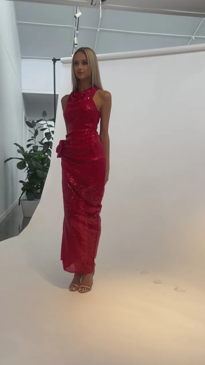 Maxi Dresses | All Dresses<Bariano LYRA HALTER NECK RUCHED SEQUIN GOWN B68D11L