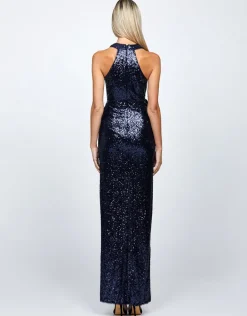 Maxi Dresses | All Dresses<Bariano LYRA HALTER NECK RUCHED SEQUIN GOWN B68D11L