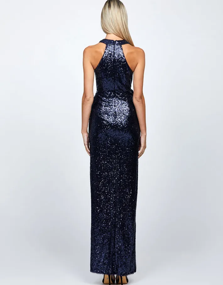Maxi Dresses | All Dresses<Bariano LYRA HALTER NECK RUCHED SEQUIN GOWN B68D11L