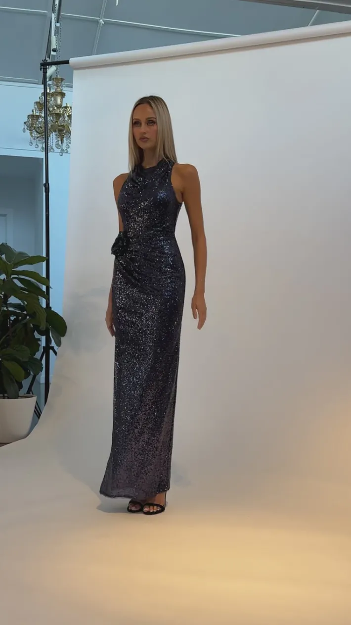 Maxi Dresses | All Dresses<Bariano LYRA HALTER NECK RUCHED SEQUIN GOWN B68D11L