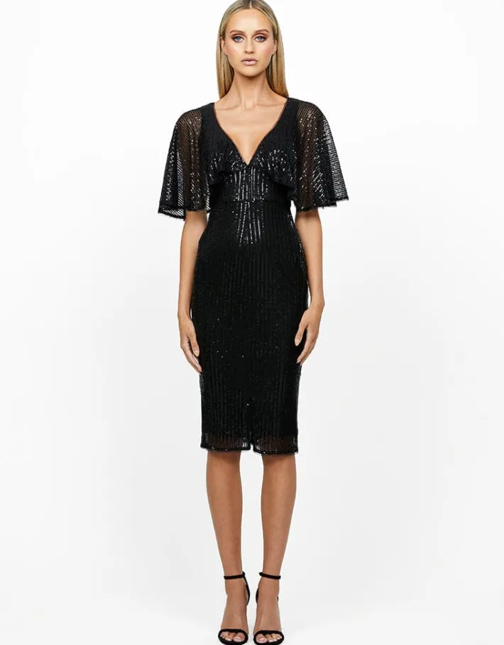 Midi Dresses | All Dresses<Bariano MACI CAPE SLEEVE SEQUIN MIDI BL56D12S BLACK