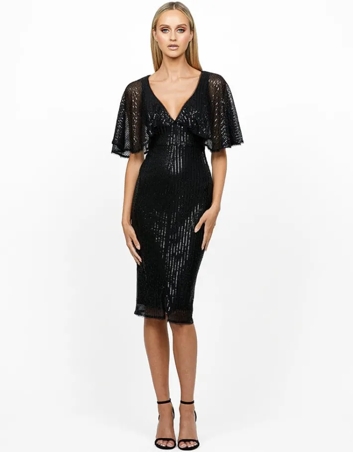 Midi Dresses | All Dresses<Bariano MACI CAPE SLEEVE SEQUIN MIDI BL56D12S BLACK