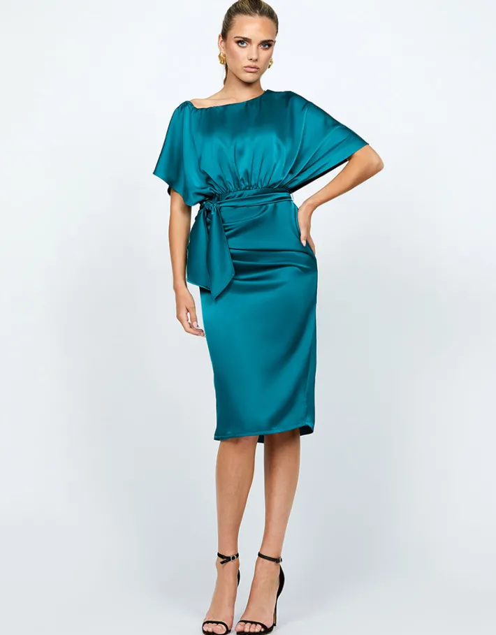 Midi Dresses<Bariano MARGRET OFF SHOULDER MIDI BL74D11S DEEP GREEN
