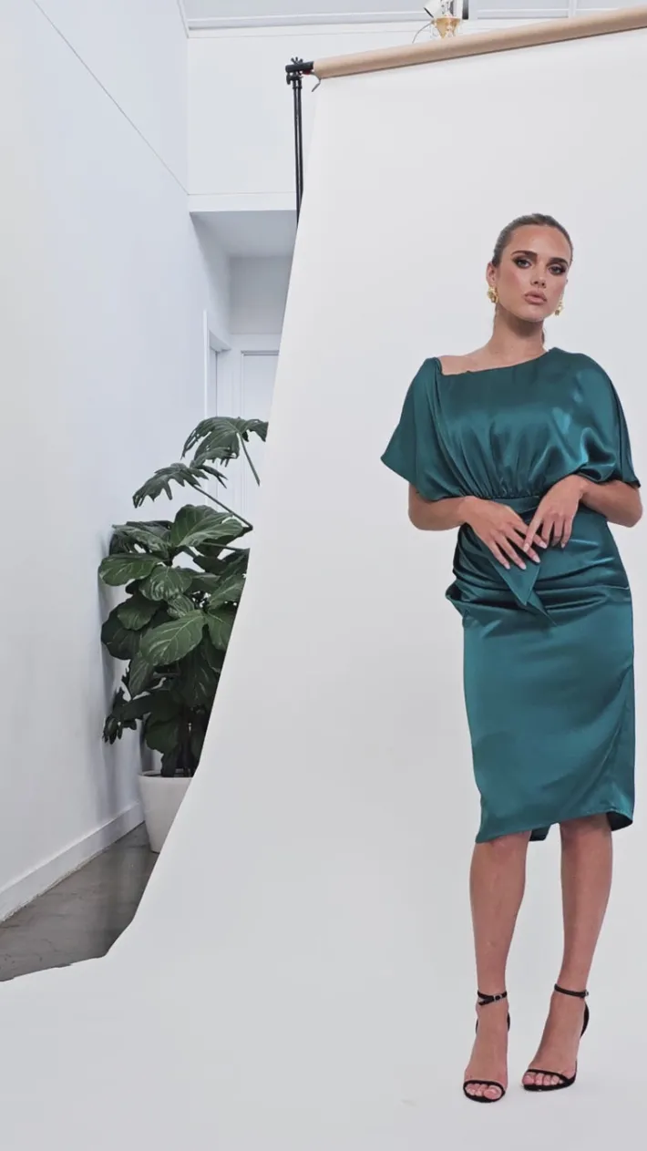 Midi Dresses<Bariano MARGRET OFF SHOULDER MIDI BL74D11S DEEP GREEN
