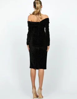 Midi Dresses<Bariano MELANIE RUCHED OFF SHOULER MIDI BL74D02S BLACK