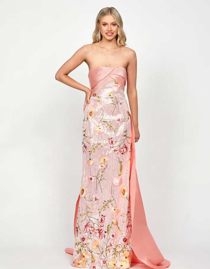 Formal / Prom Dresses | Maxi Dresses<Bariano MURPHY DRAPED SEQUIN GOWN B73D37L SILVER/PINK MULTI