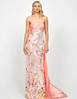 Formal / Prom Dresses | Maxi Dresses<Bariano MURPHY DRAPED SEQUIN GOWN B73D37L SILVER/PINK MULTI
