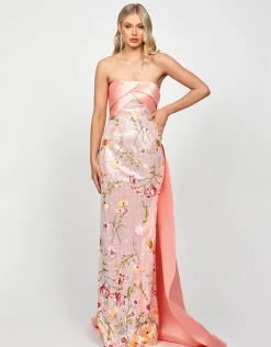 Formal / Prom Dresses | Maxi Dresses<Bariano MURPHY DRAPED SEQUIN GOWN B73D37L SILVER/PINK MULTI